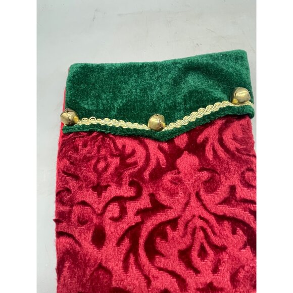 Christmas stocking red green bell felt gold ribbon decor 16" READ - Picture 3 of 5